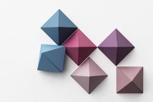 Set of colorful red,purple,pink,grey realistic geometric shape with fabric texture on white background. 3d rendering photo