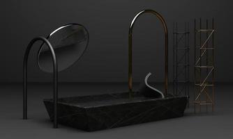 Black podium 3d rendering used for additional product, Minimal style with geometric shape in black colour tone photo