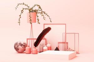 abstract geometric shape pastel pink color scene minimal with decoration and prop, design for cosmetic or product display podium 3d render photo