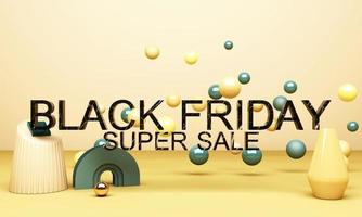 Black Friday Poster or banner with geometric shape in black and yellow neon lighting colour concept 3d rendering photo