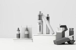 Modern electronic mod vaping device,Vape with cigarette in white tone color. 3d rendering photo