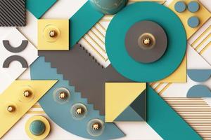light bulbs concept abstract composition of geometric shapes platforms in green and yellow tone. 3d rendering photo