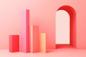 3d render illustration in modern geometric style Arch and stairs in trendy minimal interior Gradient pastel colors background Abstract composition photo