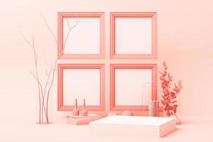 abstract geometric shape pastel pink color scene minimal with decoration and prop, design for cosmetic or product display podium 3d render photo