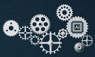 Artificial intelligence web banner. of a processor chip. The process of data processing. Developments in modern technologies. Microcircuits on neon glowing background. 3D rendering photo