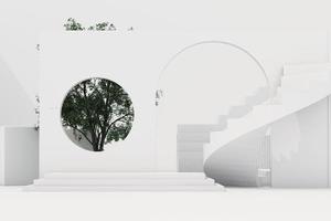 Geometric shape composition with stair and arch on white background. 3d rendering photo