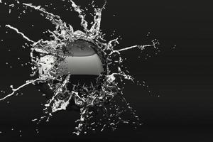 Abstract black water ball splash isolated on black background. 3d rendering photo