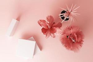 3D render of tropical plants isolated on pink background. photo