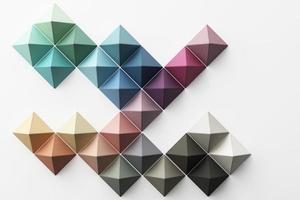 Set of colorful red,purple,pink,grey realistic geometric shape with fabric texture on white background. 3d rendering photo