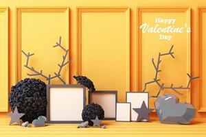 Valentine's day concept background with red and pink hearts star rose with white square frame and love decoration 3d rendering photo