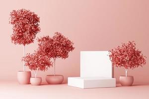 Render 3d de plantas tropicales aisladas sobre fondo rosa. foto