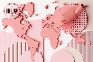 World map with human's hand concept abstract composition of geometric shapes platforms in black tone. 3d rendering photo
