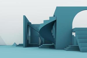 Geometric shape composition with stair and arch on white background. 3d rendering photo