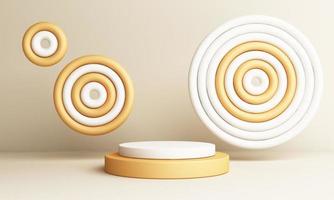 Abstract Composition with Podium. Minimal Studio with Round Pedestal and Copy Space , geometric shape pastel, 3d rendering photo