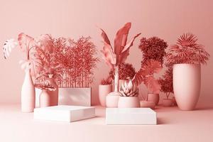 3D render of tropical plants isolated on pink background. photo