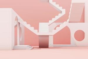 Geometric shape composition with stair and arch on white background. 3d rendering photo
