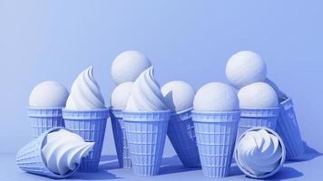 blue Milk ice cream with sweet wafer cone on blue color background minimal concept 3d rendering photo