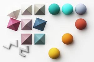 Set of colorful red,purple,pink,grey realistic geometric shape with fabric texture on white background. 3d rendering photo
