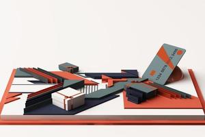 light bulbs concept abstract composition of geometric shapes platforms in blue and orange tone. 3d rendering photo