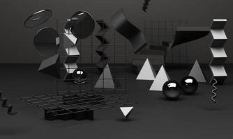 Black podium 3d rendering used for additional product, Minimal style with geometric shape in black colour tone photo