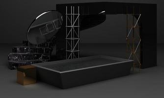 Black podium 3d rendering used for additional product, Minimal style with geometric shape in black colour tone photo