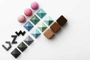 Set of colorful red,purple,pink,grey realistic geometric shape with fabric texture on white background. 3d rendering photo