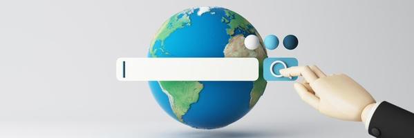 Globe and search bar minimal internet concept in the new world concept and wireless connection to find and work in the future world on a blue background. 3d rendering photo
