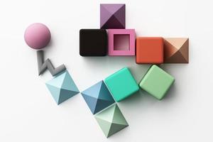 Set of colorful red,purple,pink,grey realistic geometric shape with fabric texture on white background. 3d rendering photo