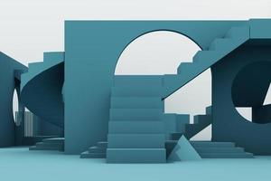 Geometric shape composition with stair and arch on white background. 3d rendering photo