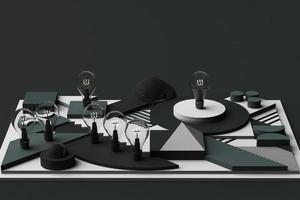 light bulbs concept abstract composition of geometric shapes platforms in green and yellow tone. 3d rendering photo