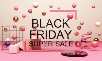 Black Friday Poster or banner with geometric shape in black and yellow neon lighting colour concept 3d rendering photo