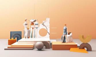 3d rendered illustration with geometric shapes. Pastel colors platforms for product presentation. Abstract composition in modern style. Minimalist design with empty space. photo