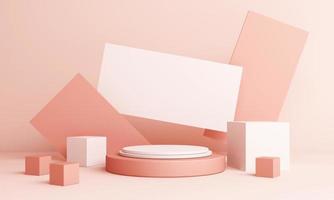 Abstract Composition with Podium. Minimal Studio with Round Pedestal and Copy Space , geometric shape pastel, 3d rendering photo