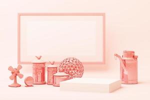 escena de color rosa pastel de forma geométrica abstracta mínima con decoración y accesorios, diseño para exhibición de cosméticos o productos podio 3d render foto