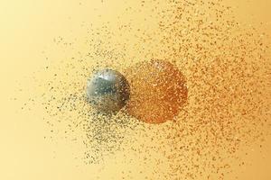 Two balls clashing together resulting in smashed breakup on white background. 3d rendering photo