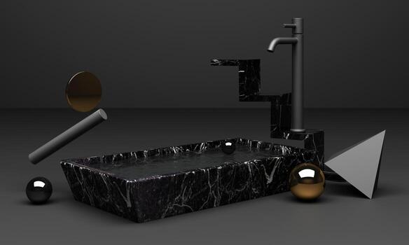 Black podium 3d rendering used for additional product, Minimal style with geometric shape in black colour tone photo