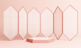Abstract pink Composition with Podium. Minimal Studio with Round Pedestal and Copy Space , geometric shape pastel, 3d rendering photo