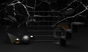 representación 3d de podio negro utilizada para productos adicionales, estilo mínimo con forma geométrica en tono de color negro foto