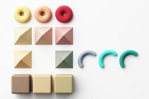 Set of colorful red,purple,pink,grey realistic geometric shape with fabric texture on white background. 3d rendering photo
