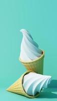 Milk ice cream with sweet wafer cone on turquoise color background minimal concept 3d rendering photo