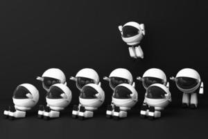 The cute wthie robot is sitting surrounded by geometric objects on green background. 3d rendering photo