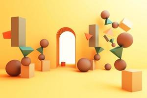 3d render illustration in modern geometric style Arch and stairs in trendy minimal interior Gradient pastel colors background Abstract composition photo