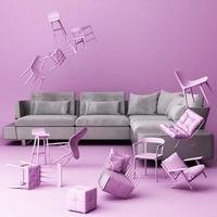 sofa surrounding by a lot of little chair. 3d rendering,artwork photo