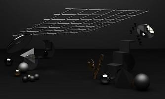 Black podium 3d rendering used for additional product, Minimal style with geometric shape in black colour tone photo