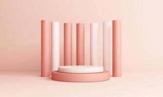 Abstract pink Composition with Podium. Minimal Studio with Round Pedestal and Copy Space , geometric shape pastel, 3d rendering photo