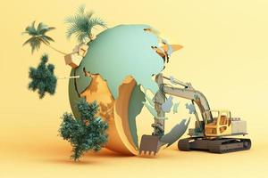 The world is being destroyed by human's hand. 3d rendering photo