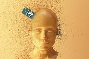 Concept of social sharing Can make people die with human head broken by cellphone clashing. 3d rendering photo