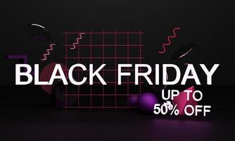 Black Friday Poster or banner with geometric shape in black and yellow neon lighting colour concept 3d rendering photo