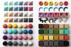 Set of colorful red,purple,pink,grey realistic geometric shape with fabric texture on white background. 3d rendering photo