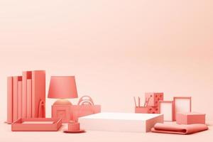 escena de color rosa pastel de forma geométrica abstracta mínima con decoración y accesorios, diseño para exhibición de cosméticos o productos podio 3d render foto